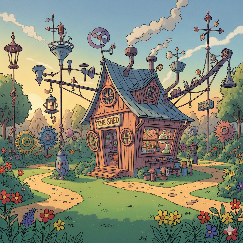 The Shed - A whimsical workshop illustration